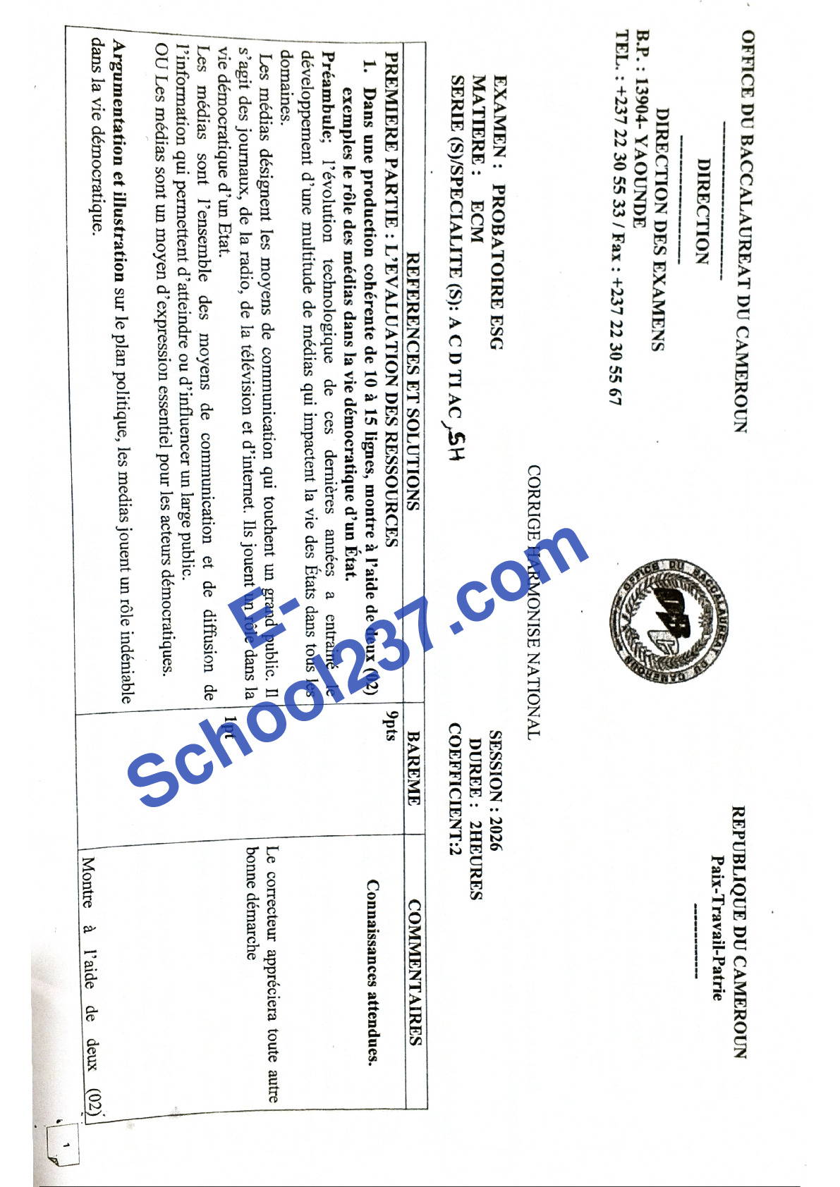 Corrigé national harmonisé ECM Prob A C D TI SH 2026